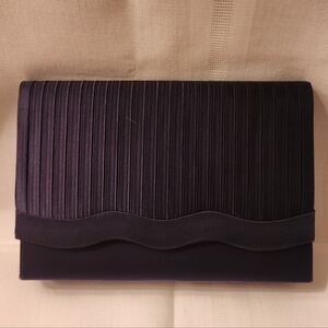 Vintage SASHA Navy Satin Pleated Evening Clutch w/ Shoulder Strap